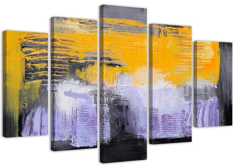 Quadri Quadro 5 pezzi Stampa su tela Astrazione Giallo Viola  Dimensioni 100x70