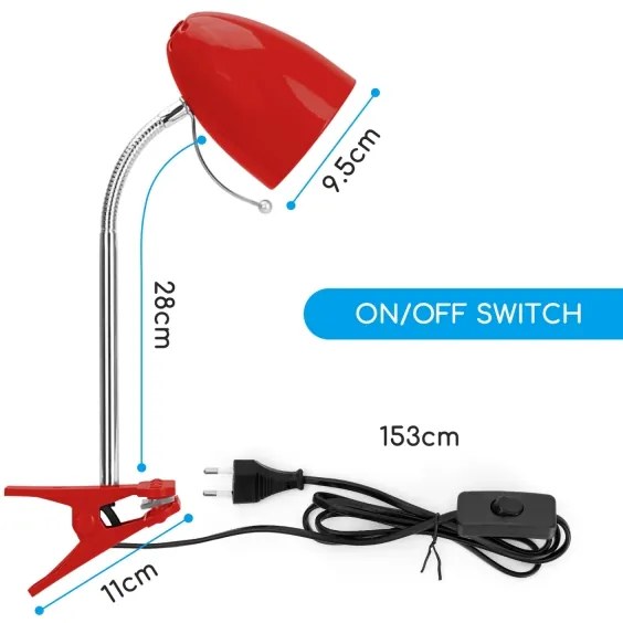 Aigostar - Lampada da tavolo con morsetto 1xE27/11W/230V rosso/cromo
