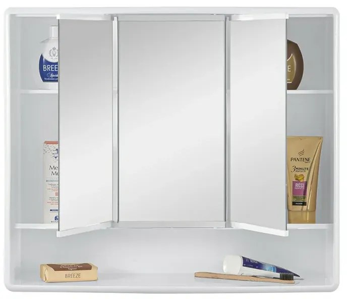 Specchio contenitore 60x50 cm bianco con 3 ante e ripiani interni