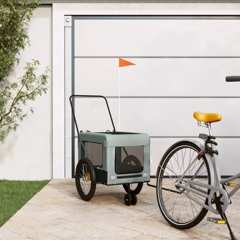 Rimorchio Da Bici Per Animali Grigio E Nero Oxford E Ferro /