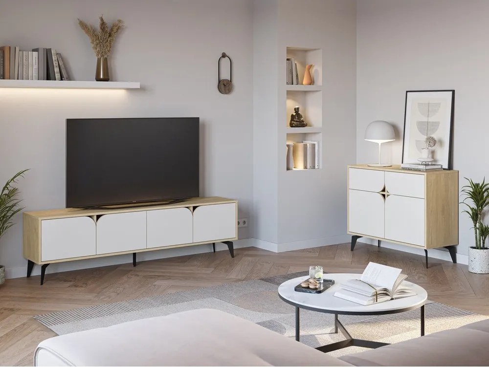 Mobile in rovere decorato in bianco e naturale 95x79 cm Nola - Marckeric