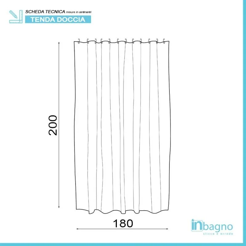 Tenda doccia 180x200cm in acrilico bianco con righe azzurre con ganci