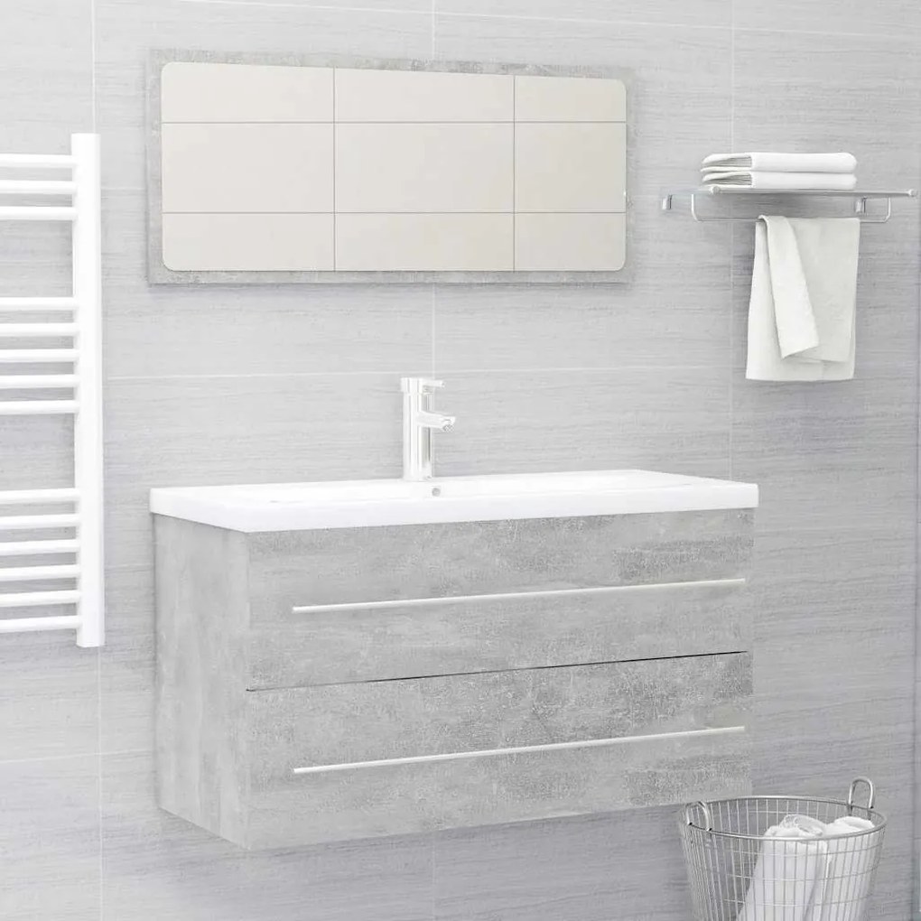 Set Mobili Da Bagno 2 Pz Grigio Cemento İn Legno Multistrato /