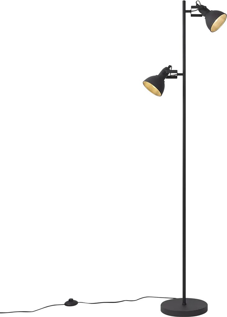 Lampada da terra industriale nera con legno a 2 luci - Jakub