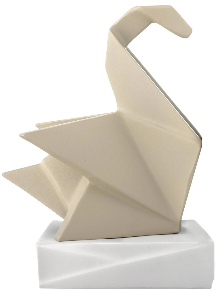 Bongelli preziosi Scultura piccola moderna in marmorino Cigno Origami h 12 - 2 varianti NOCCIOLA