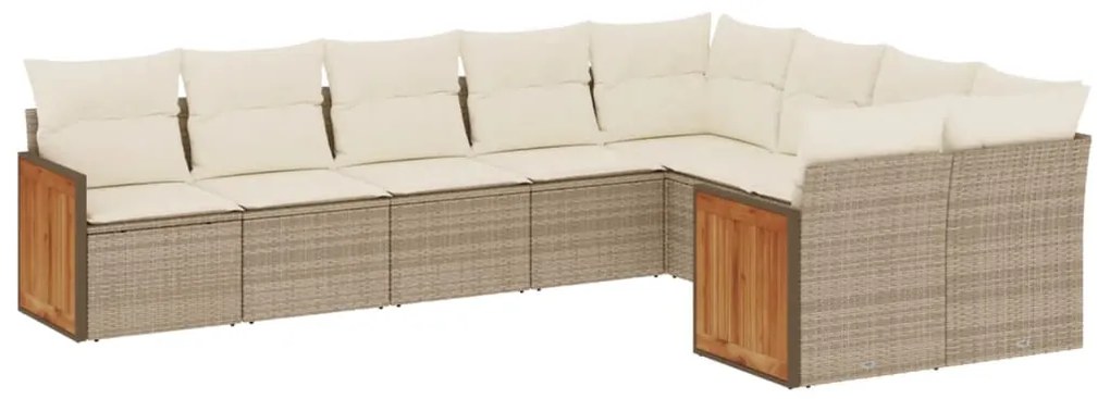 Set Divano da Giardino 9 pz con Cuscini Beige in Polyrattan