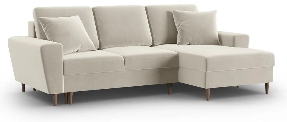 Divano angolare beige allungabile e con contenitore (con penisola a destra/con chaise lounge) con rivestimento in velluto Kyoto – Cosmopolitan Design