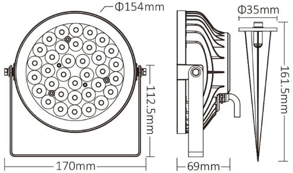 Faro LED 15W RGB+CCT IP66 da Telecomando con Picchetto e Staffa Colore RGB+CCT