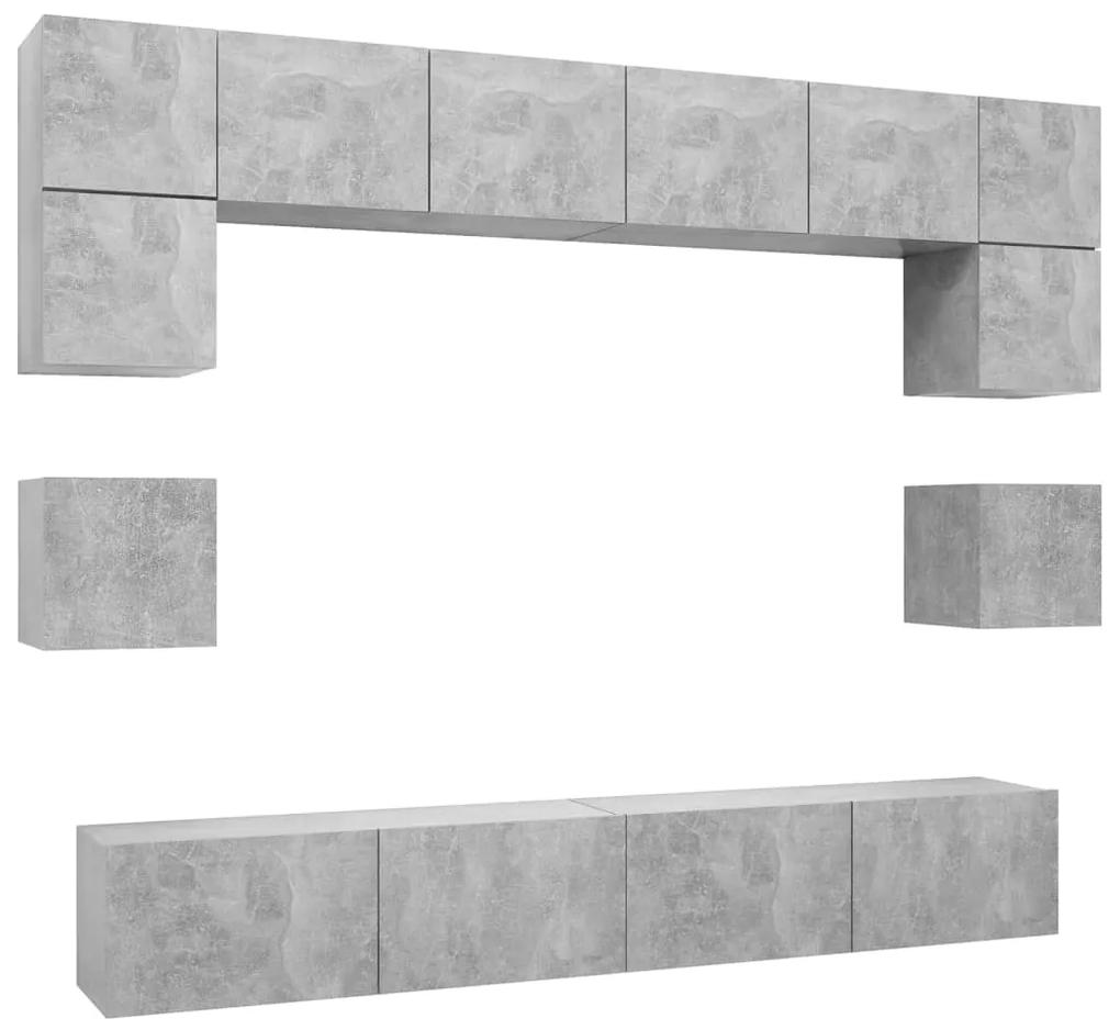 Set porta tv 8 pz grigio cemento in truciolato