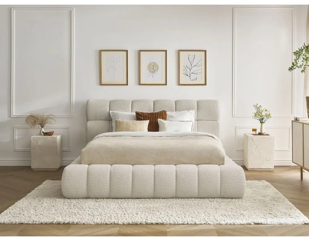 Letto matrimoniale imbottito beige contenitore e rete inclusi 180x200 cm Mont Blanc - Bobochic Paris