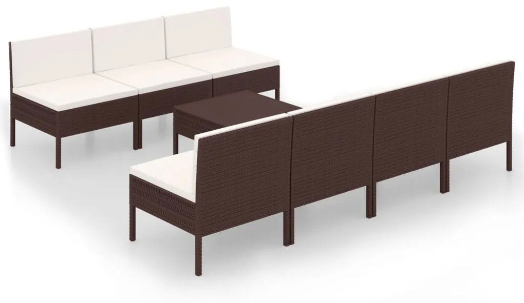 Set divani da giardino 8 pz con cuscini in polyrattan marrone