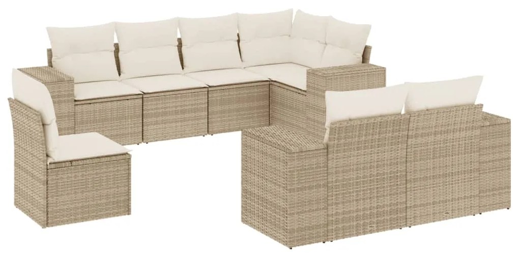 Set Divano da Giardino 8 pz con Cuscini Beige in Polyrattan