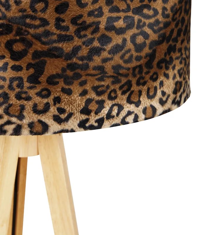 Lampada da terra a treppiede naturale con paralume leopardo 50 cm - Tripod Classic