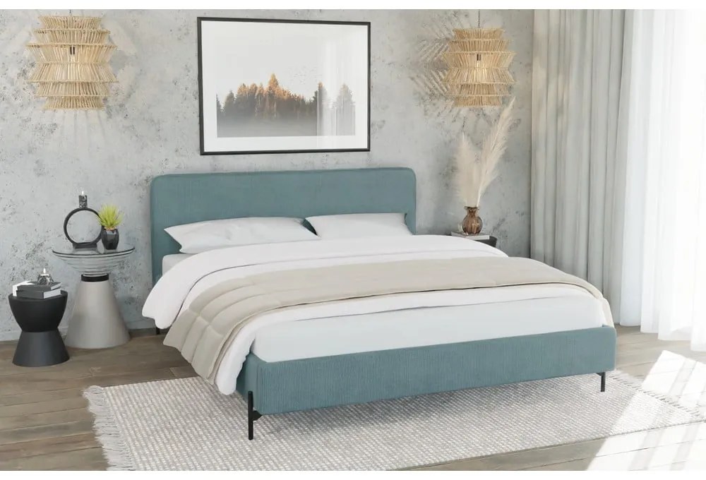 Letto singolo imbottito azzurro con griglia 90x200 cm Barker - Ropez
