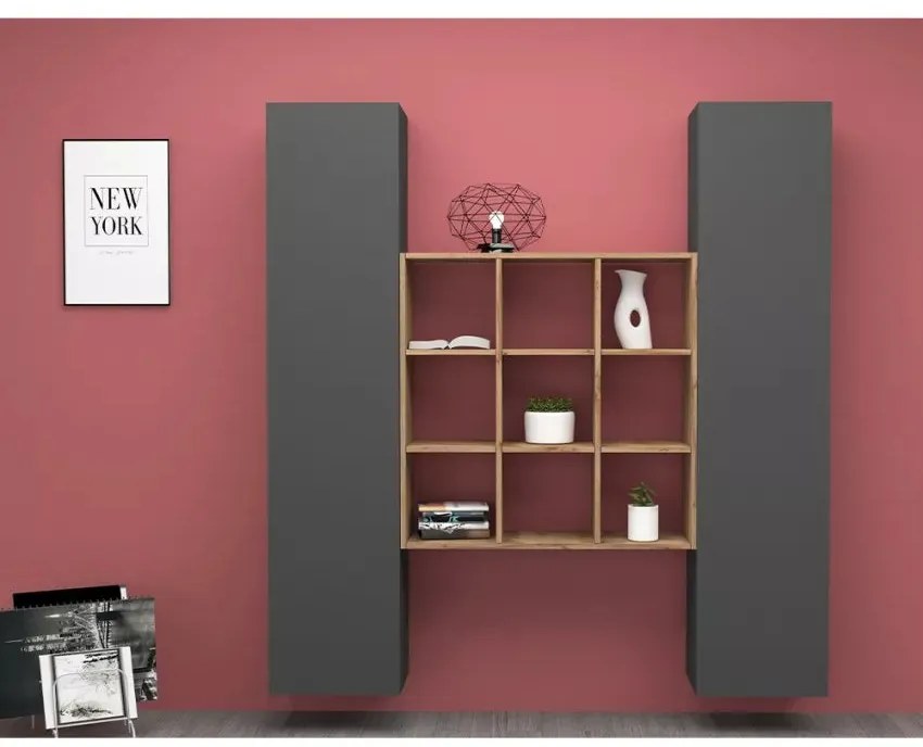 Parete Attrezzata Sospesa Lunia - Libreria Rovere, Made in Italy