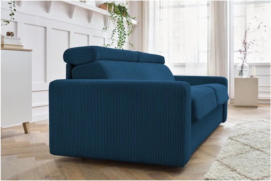 Divano in blu scuro allungabile con rivestimento in velluto a coste 195 cm Monaco – Bobochic Paris