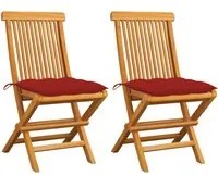 Sedie da Giardino con Cuscini Rossi 2 pz in Massello di Teak 3062481