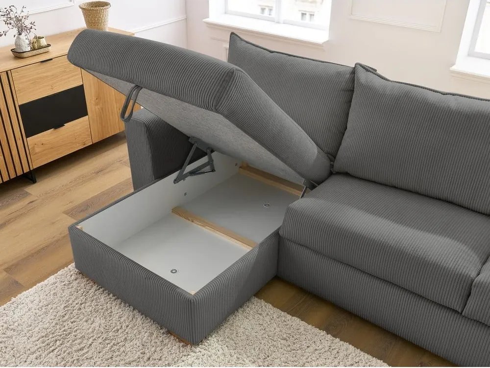 Divano angolare grigio allungabile (con composizione variabile) con rivestimento in velluto a coste Augustin – Bobochic Paris