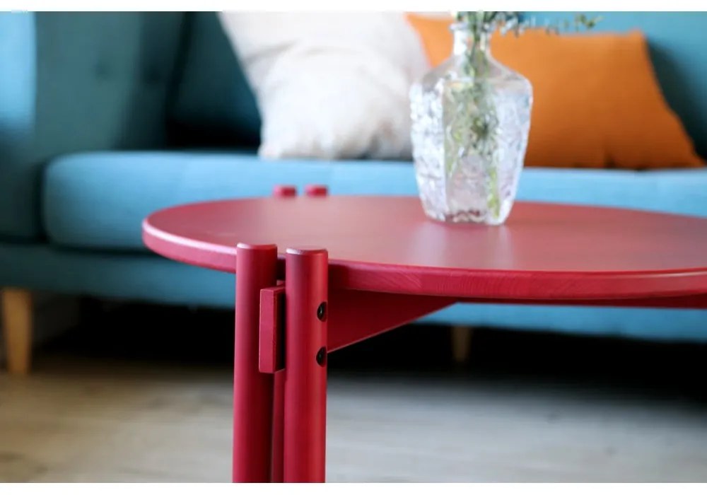 Tavolino rotondo rosso in legno di pino ø 60 cm Sticks - Karup Design