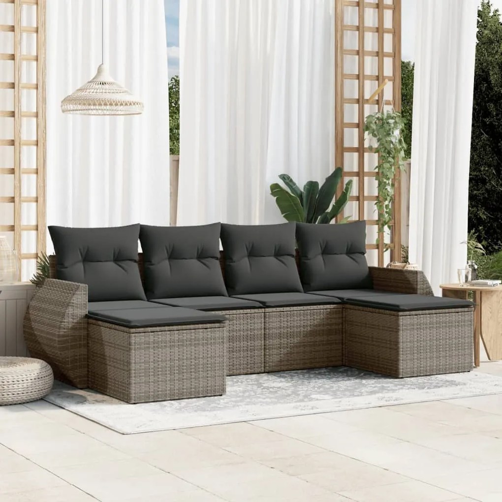 Set divano da giardino 6 pz con cuscini grigio in polyrattan