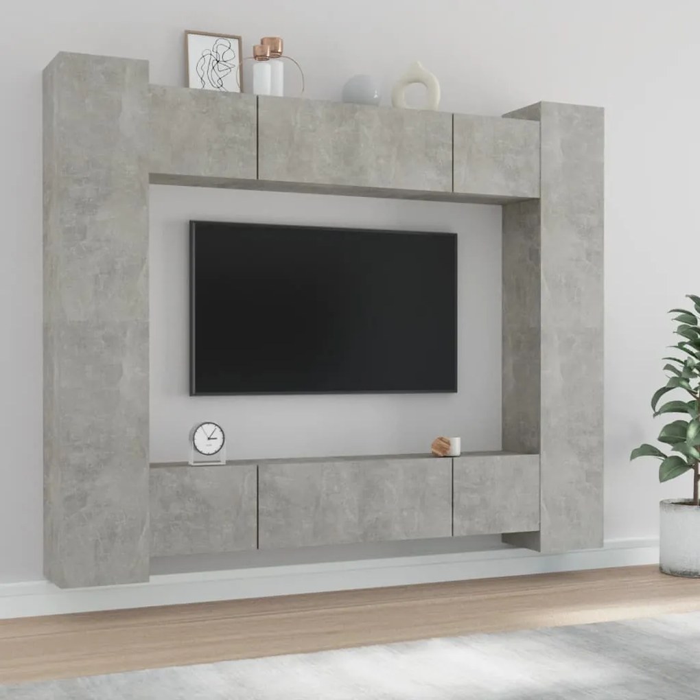 Set mobili porta tv 8pz grigio cemento in legno multistrato