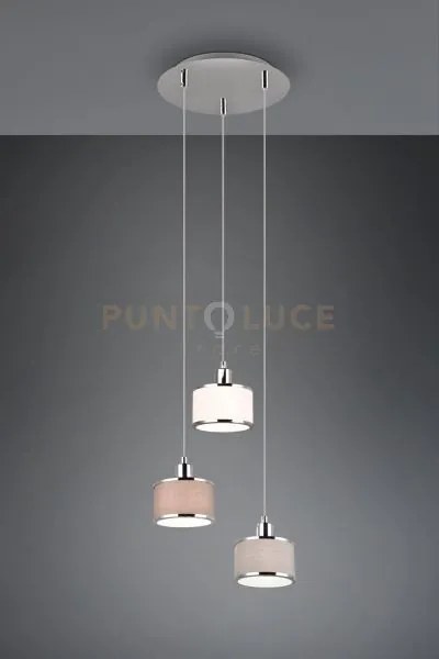 Kaprun sospensione cromata con 3 paralumi grigio-bianco-marrone d. ...