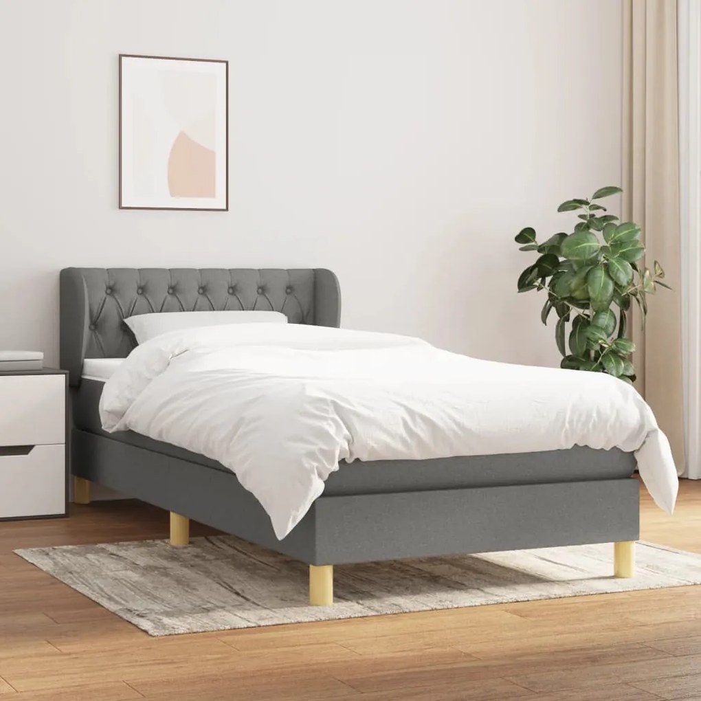 Giroletto A Molle Con Materasso Grigio Scuro 90x190 Cm Tessuto /