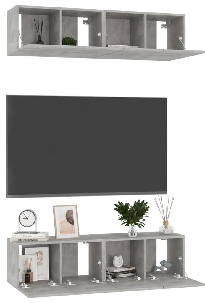 Mobili tv 4 pz grigio cemento 60x30x30 cm in truciolato