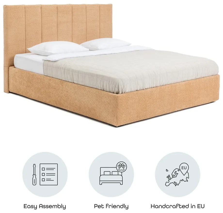 Letto matrimoniale imbottito color senape con contenitore con rete inclusa 160x200 cm Thessa Bold Line – Bonami Selection