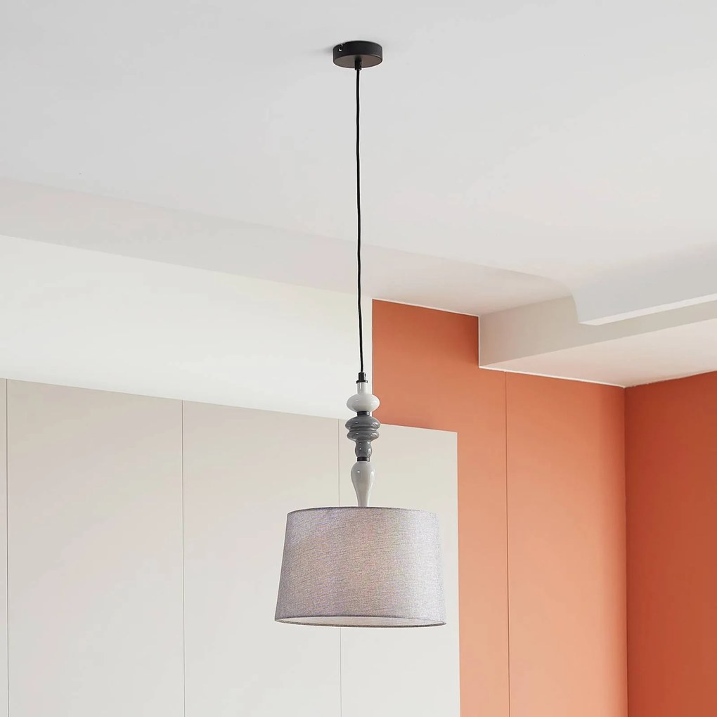 Lampada a sospensione Lindby Haldorin, grigio/nero, tessuto, Ø 34 cm