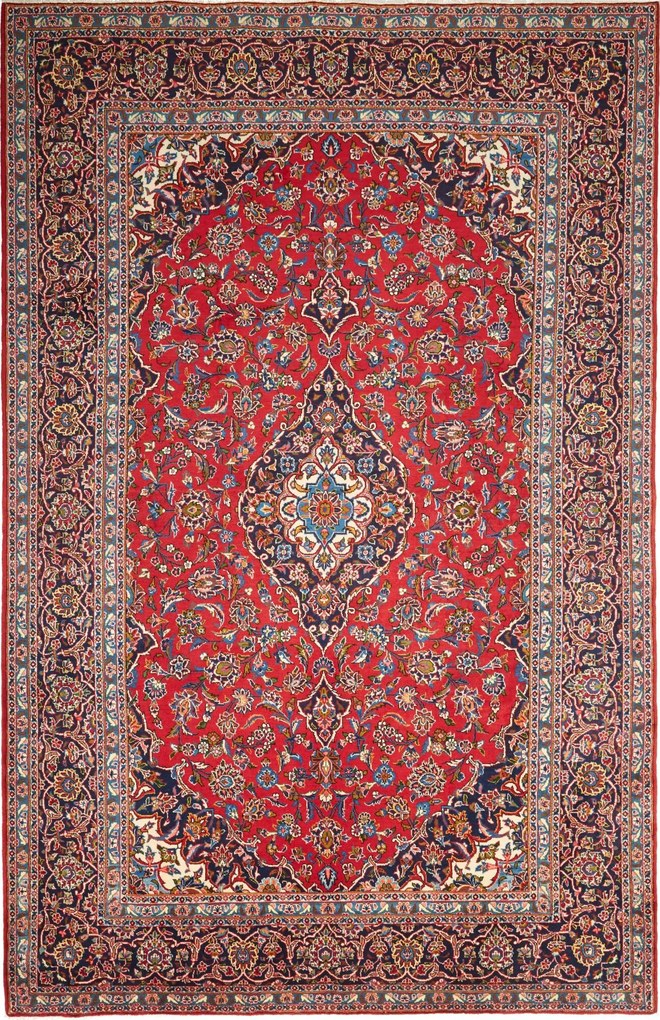 Kashan Tappeto 210x330 Rosso (Iran) Annodato A Mano