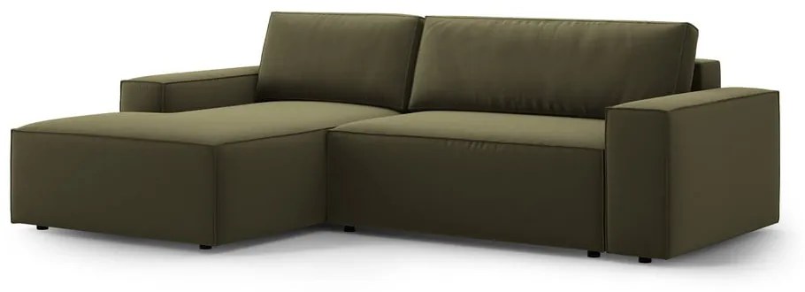 Divano angolare verde allungabile/con contenitore (con penisola a sinistra/con chaise lounge) con rivestimento in velluto Jodie – Micadoni