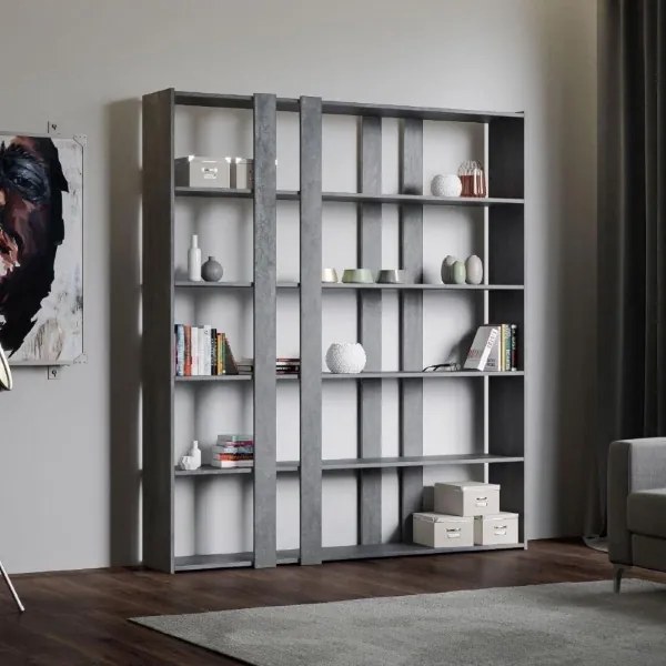 Libreria 178x204h cm in legno Cemento con 6 ripiani - KATO A