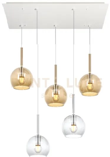 Sosp. bianco rettangolare 5 luci vetri tutti piccolo (2x tr+ 3x am)...