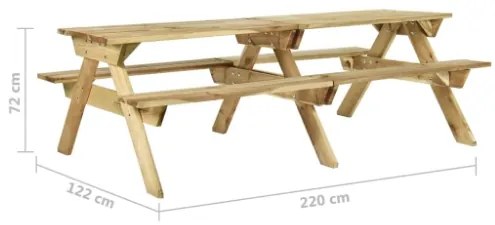 Tavolo da Picnic con Panche 220x122x72 cm in Pino Impregnato