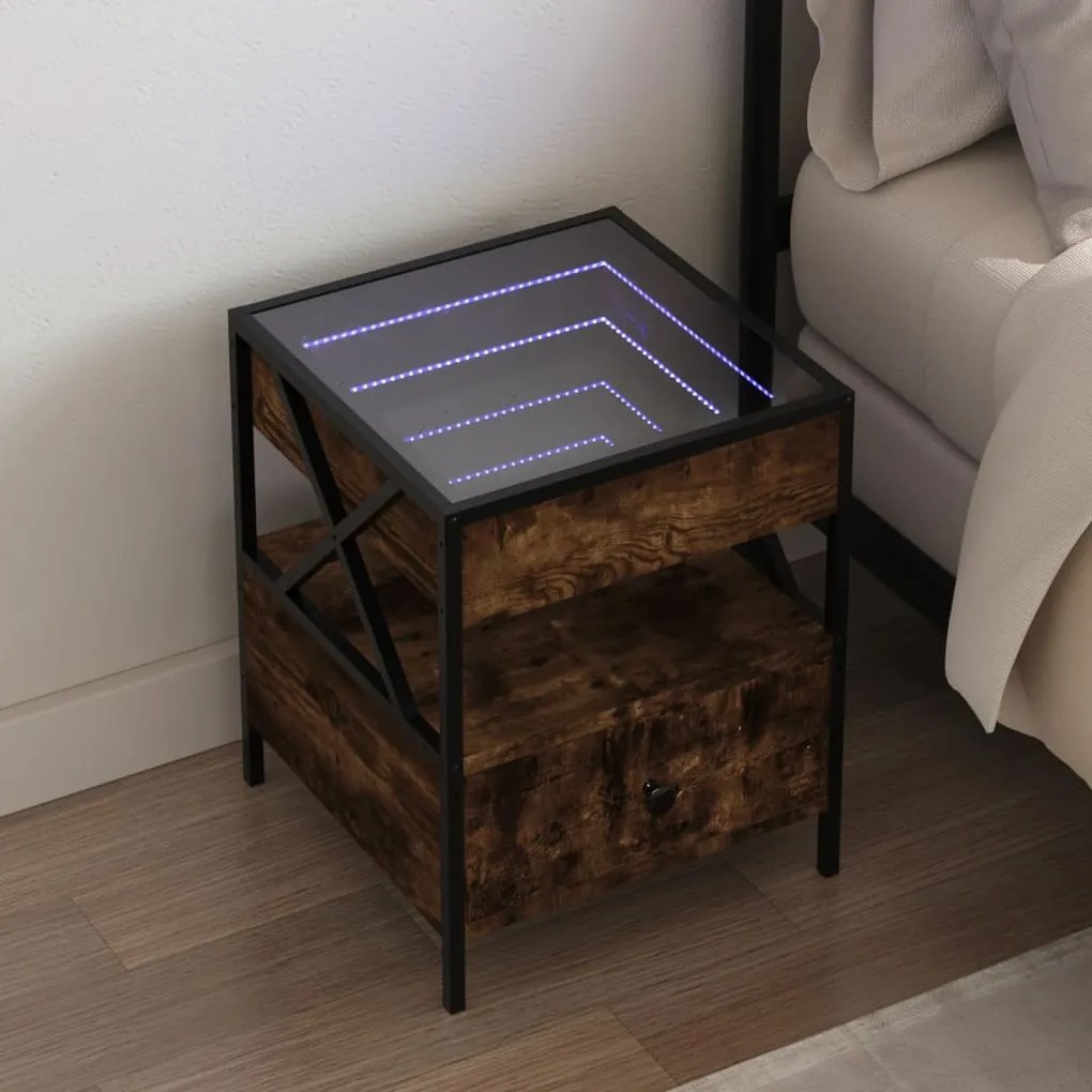 Comodino Con Led Infinity Rovere Fumo 40x40x51 Cm /