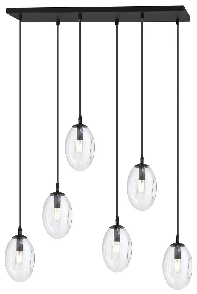 Sospensione Minimal 6 Luci Atalanta Acciaio Nero E Vetro Trasparente