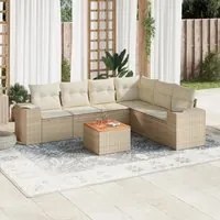 Set Divani da Giardino 7 pz con Cuscini Beige in Polyrattan 3225463