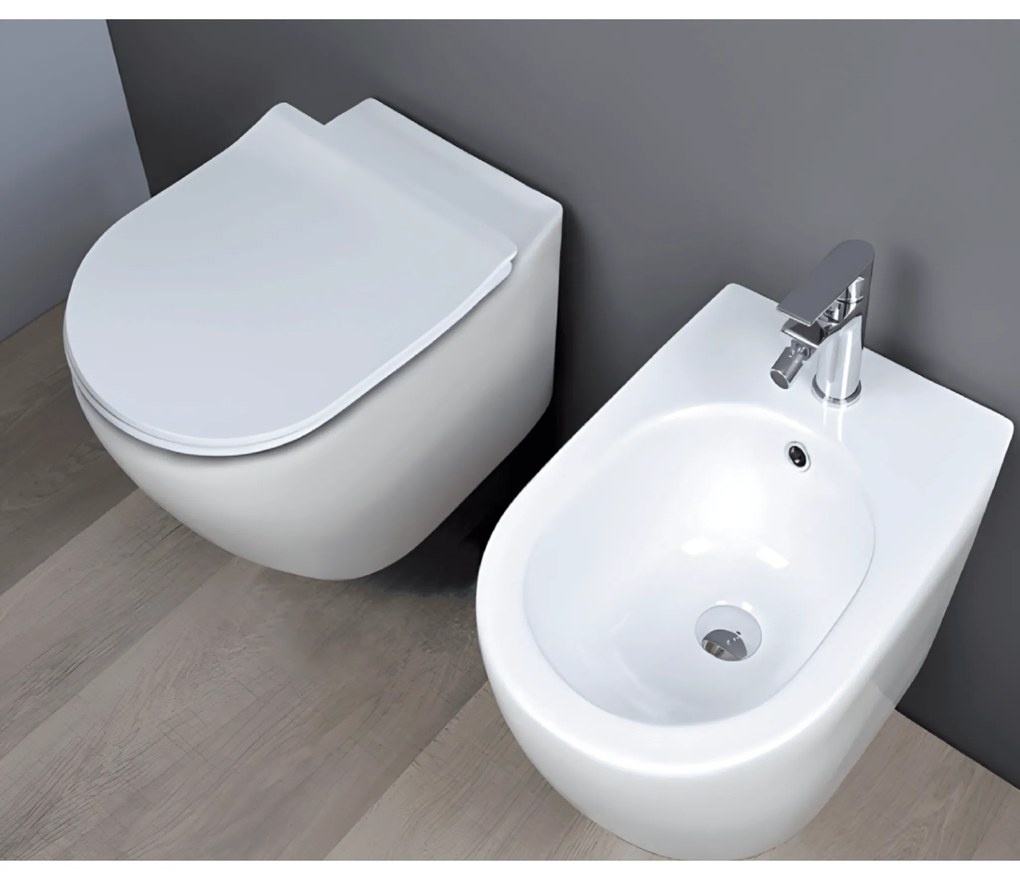 Coppia Di Sanitari Sospesi Senza Brida Ceramica Althea "Cover" Bianco Lucido