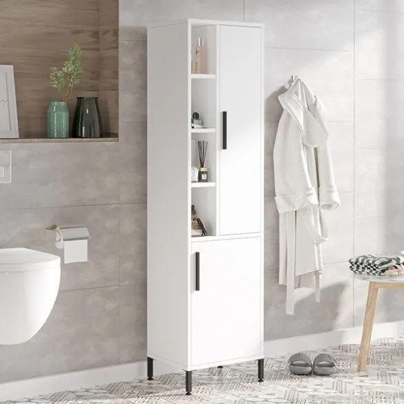 Armadio Da Bagno Multiuso 45x36x174 Con Ante E Vani Aria Bianca