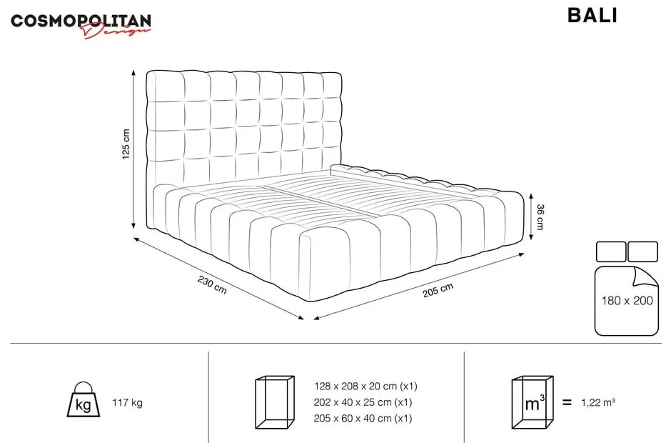 Letto matrimoniale imbottito azzurro con contenitore con griglia 180x200 cm Bali - Cosmopolitan Design