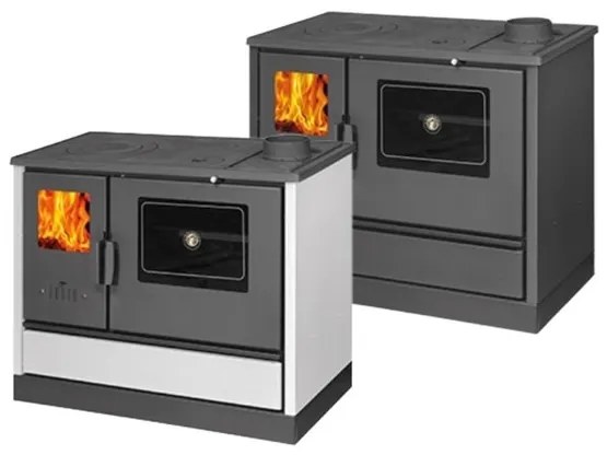 Cucina A Legna In Acciaio 7,9 kW Con Forno E Cassetto Portalegna K-Line Social Bianca