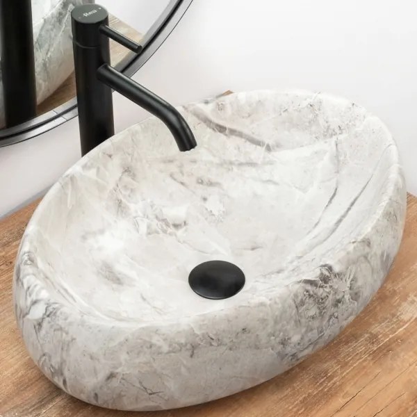 REA-U1020 - Lavabo da appoggio LINDA 34x48,5 cm ceramica/effetto pietra