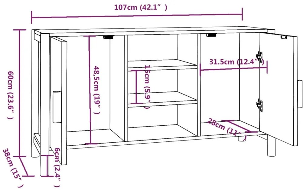 Credenza Bianca 107x38x60 cm in Legno Multistrato