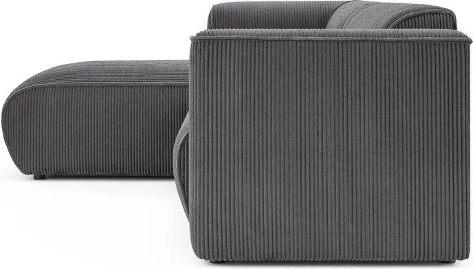 Divano angolare grigio scuro (con penisola a sinistra/con chaise lounge) con rivestimento in velluto a coste Merid – Ropez