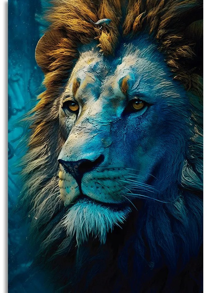 Quadro su tela – Leone blu-oro