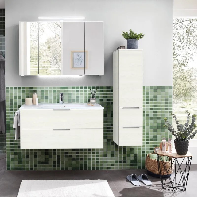 Mobile sottolavabo e lavabo Madeo per vasca centrale rovere bianco L 100 x H 48 x P 45 cm 2 cassetti