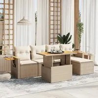 Set Divano da Giardino 6 pz con Cuscini Beige in Polyrattan 3273494