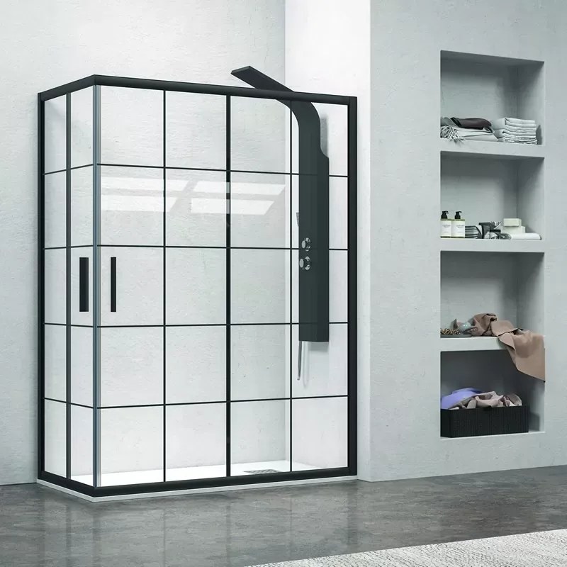 Box doccia 120x80 colore nero opaco vetro a quadrati neri NICO-B1000 - KAMALU