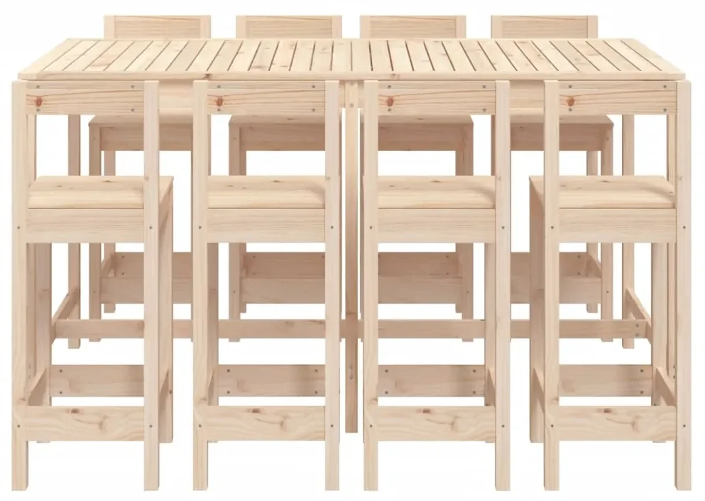 Set bar da giardino 9 pz in legno massello di pino